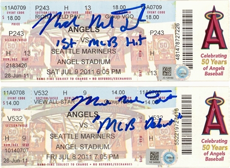 Lot of (2) Mike Trout Signed & Inscribed MLB Debut & First Hit Full Tickets (MLB Authenticated)